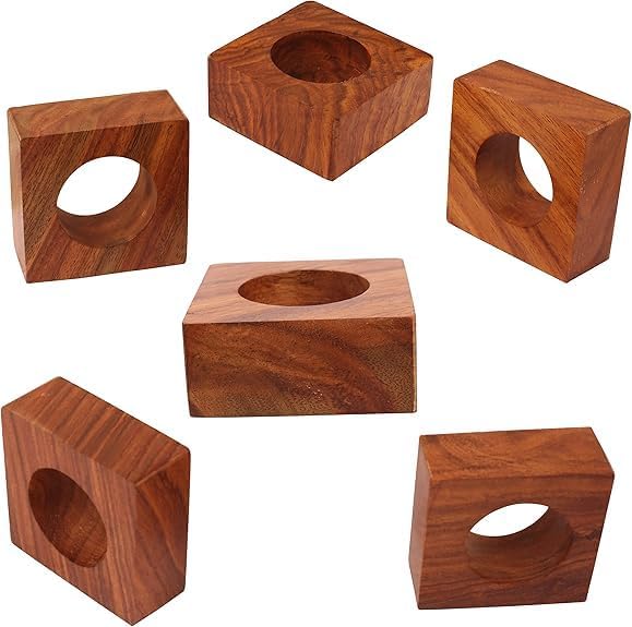 Set 12 servilleteros madera hebillas cuadradas decoración hogar
