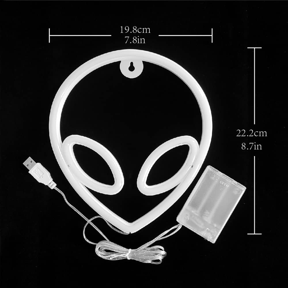 Luz neón alienígena USB o 3-AA LED decoración pared verde azul