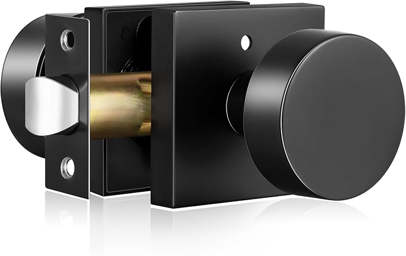 Pomos puerta negros mate con cerradura cuadrada dormitorio