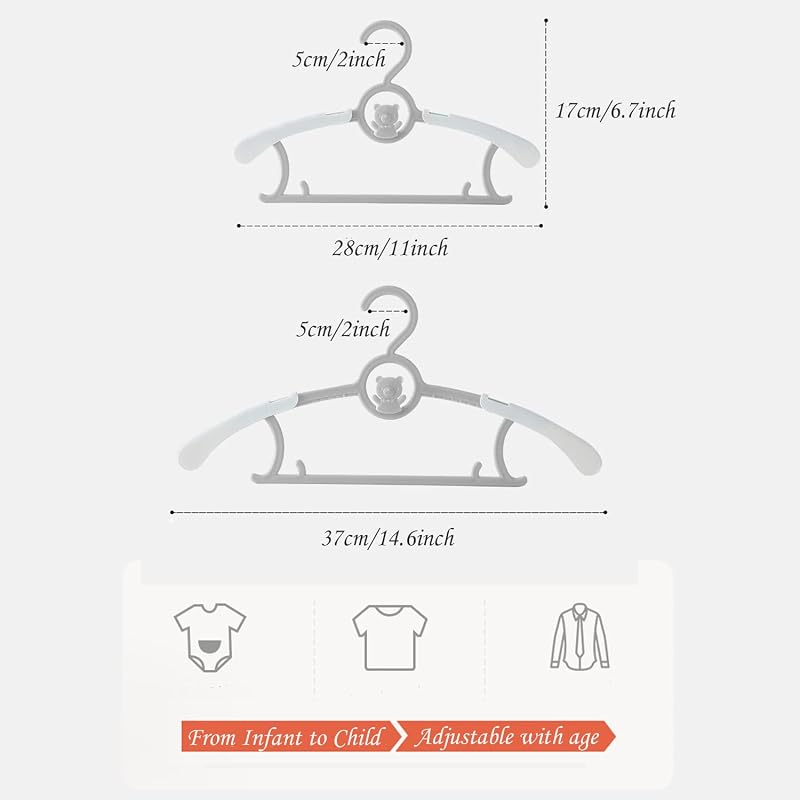 Perchas plástico para bebé pack 20 gris