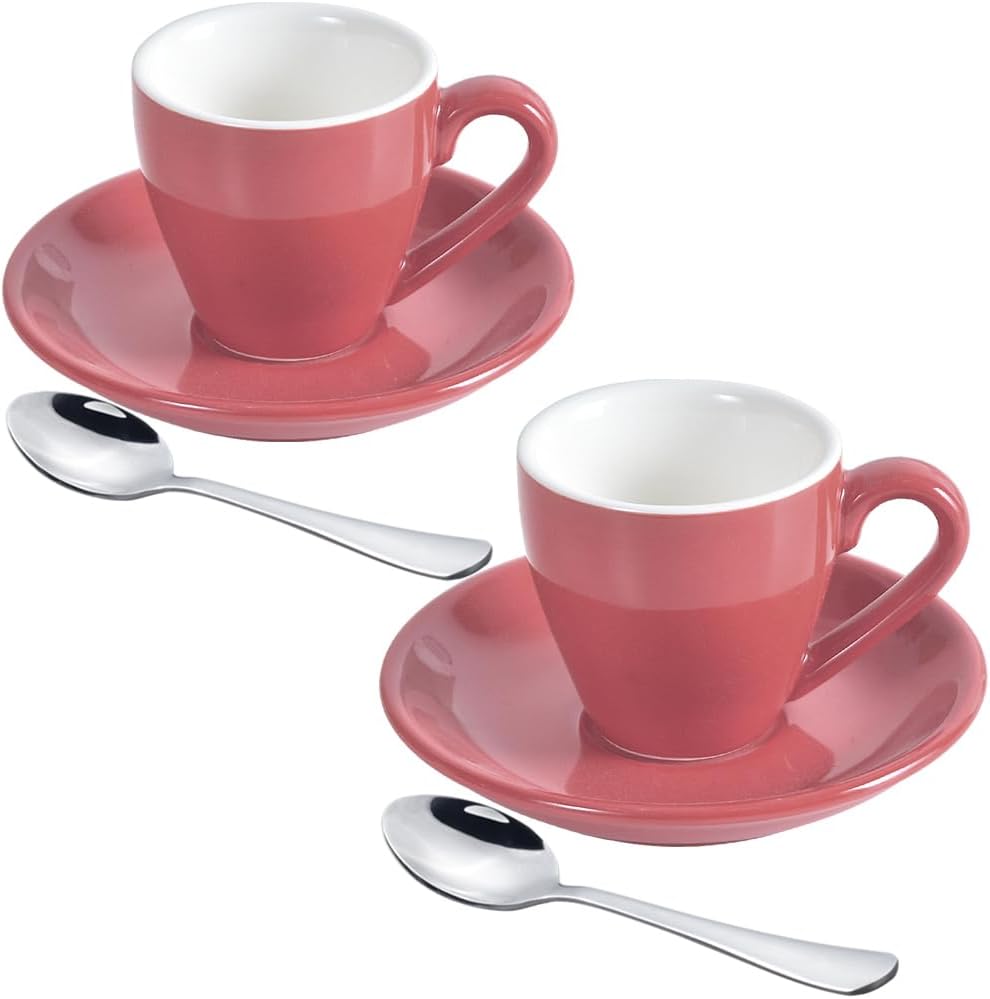Set 2 Tazas Espresso Porcelana Platillo 80ml Rosa