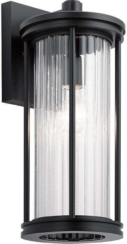 Lámpara pared exterior 16pulg cristal acanalado negro