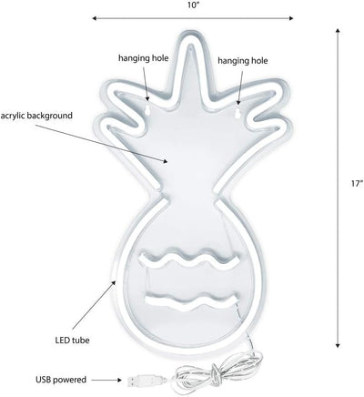 Letrero neón piña LED USB para niños sala oficina fiesta