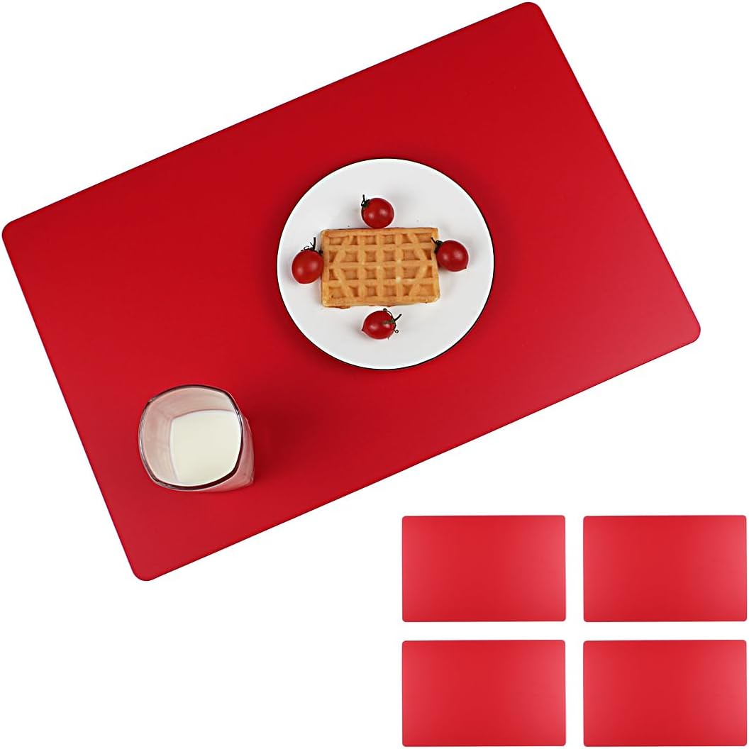 Juego de 4 manteles individuales rectangulares de plástico rojo para interiores y exteriores
