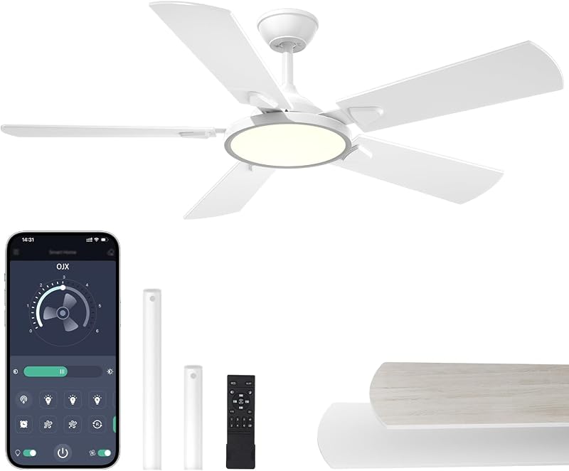 Ventilador techo 52pulg luz control remoto APP negro moderno