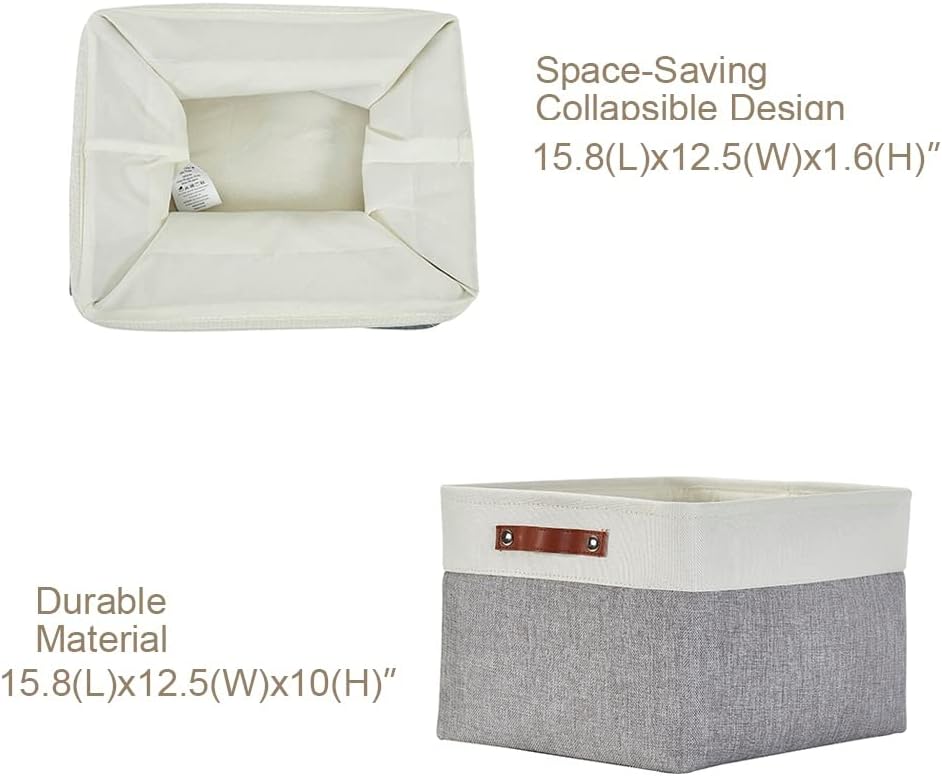 Contenedores lino 15.8x12.5x10" gris y blanco 3 Uds