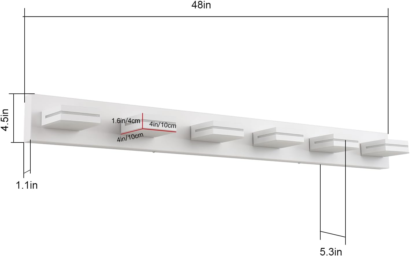 Lámpara LED acrílico baño 6 luces 48pulg blanco frío