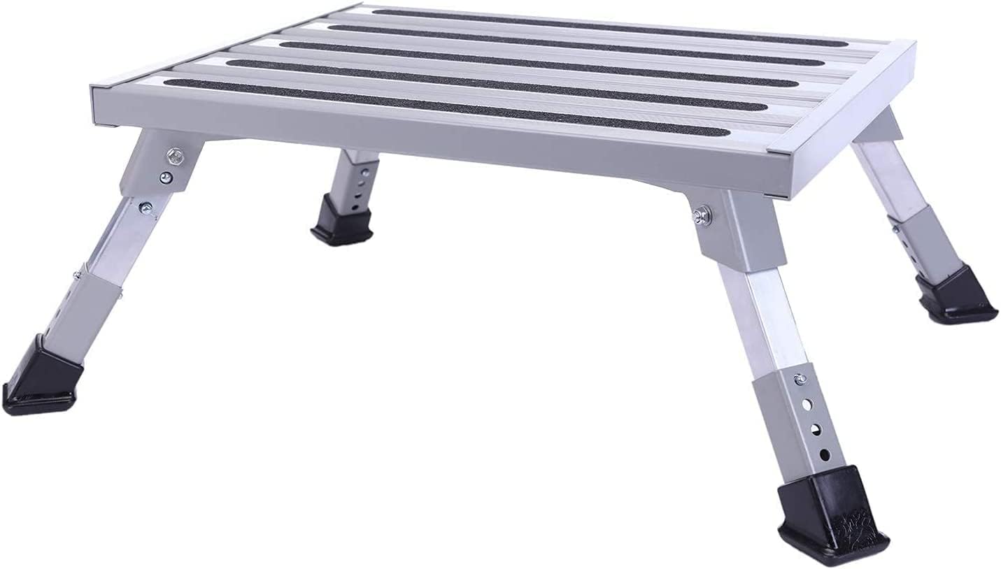 Taburete RV aluminio plegable 1500lb patas antiderrap
