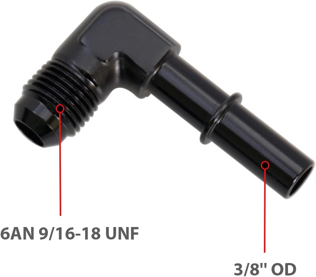 Adaptador aluminio negro 6AN macho push on 90 grados
