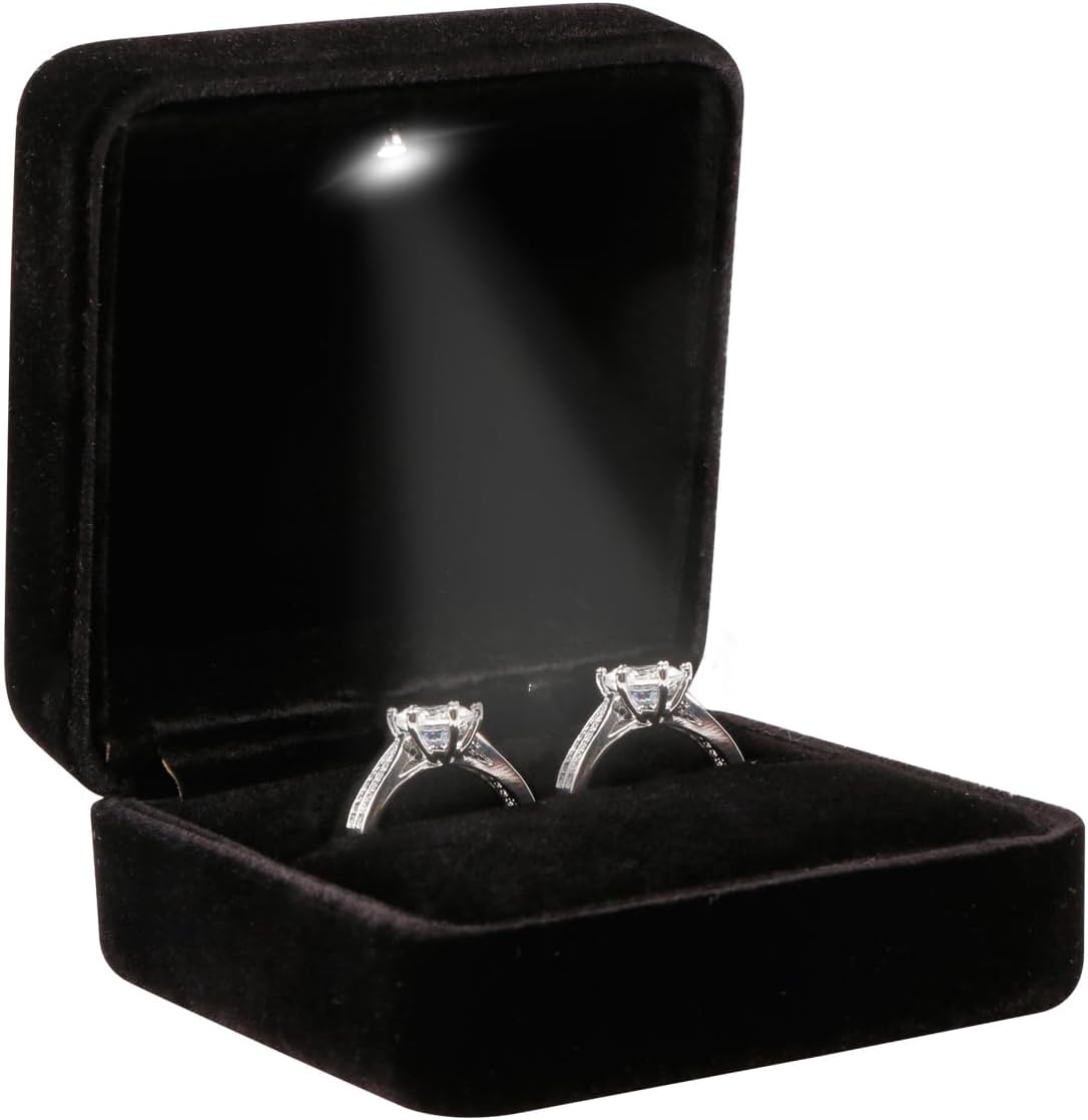 Caja terciopelo brillante con LED para anillos propuesta