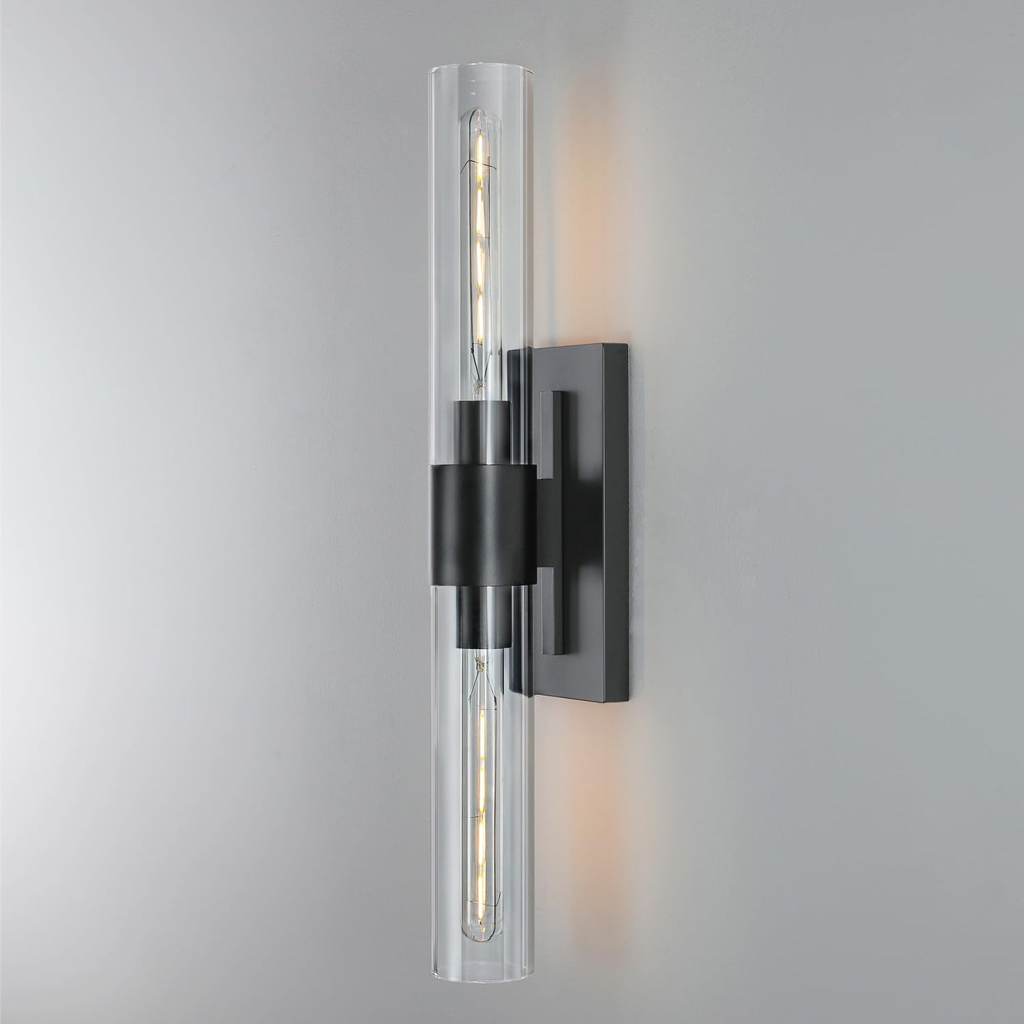 Aplique pared 2 luces negro mate vidrio espejo dormitorio