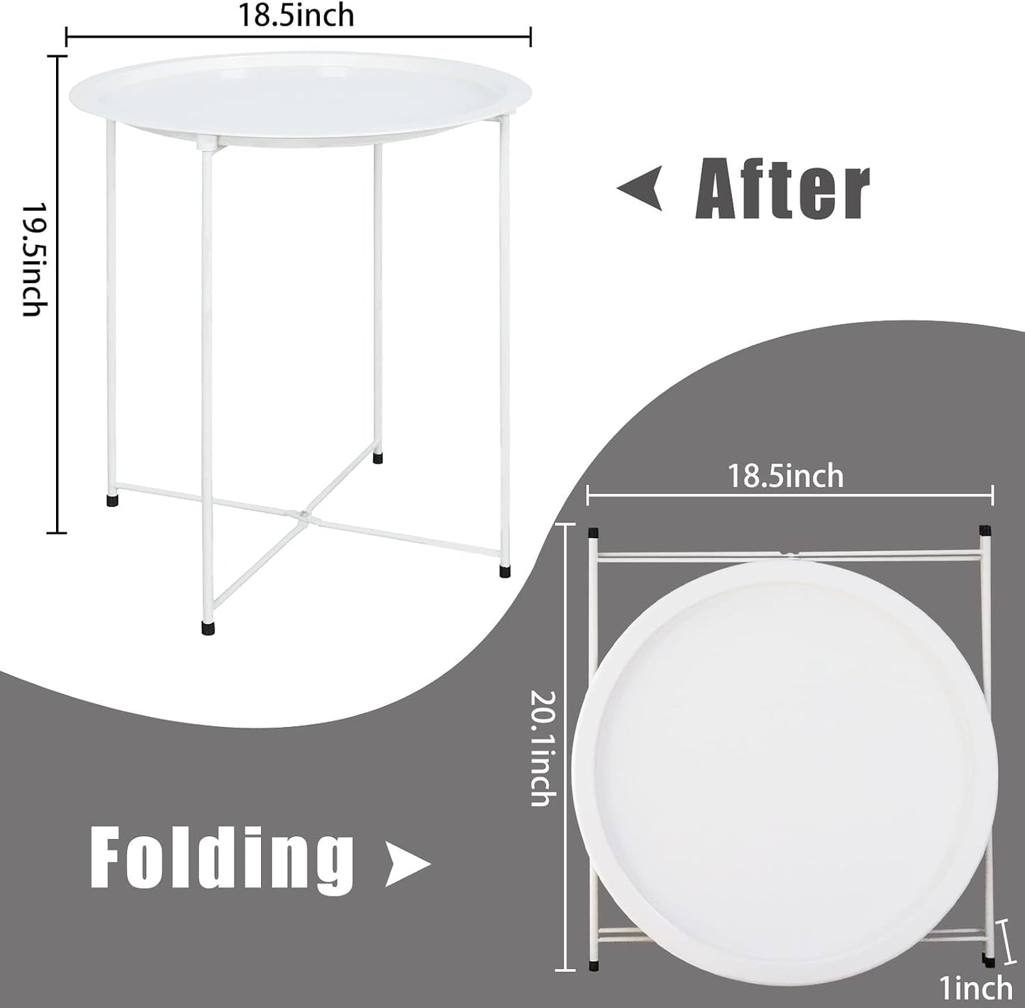 Mesa auxiliar redonda plegable metal blanca cian
