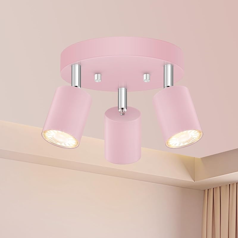 3 Luminarias Riel Led Rosa Ajustables para Niña