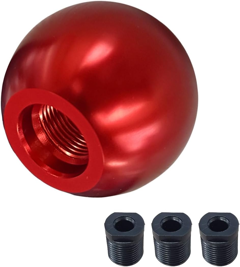 Pomo palanca cambios bola aluminio adaptadores M8 M10 M12 rojo