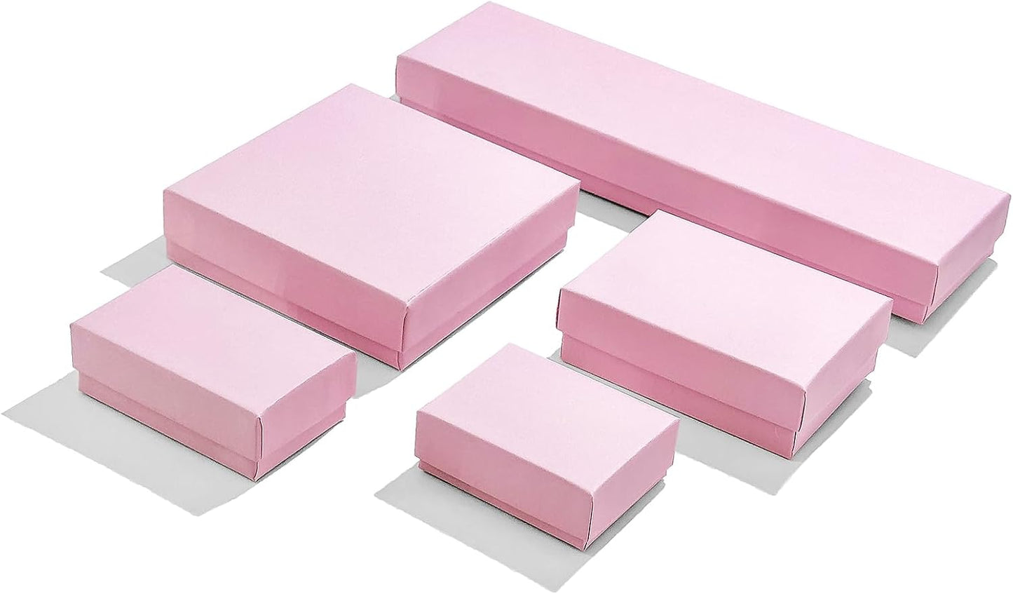 100 Cajas Joyería Rellenas Algodón Rosa Surtido