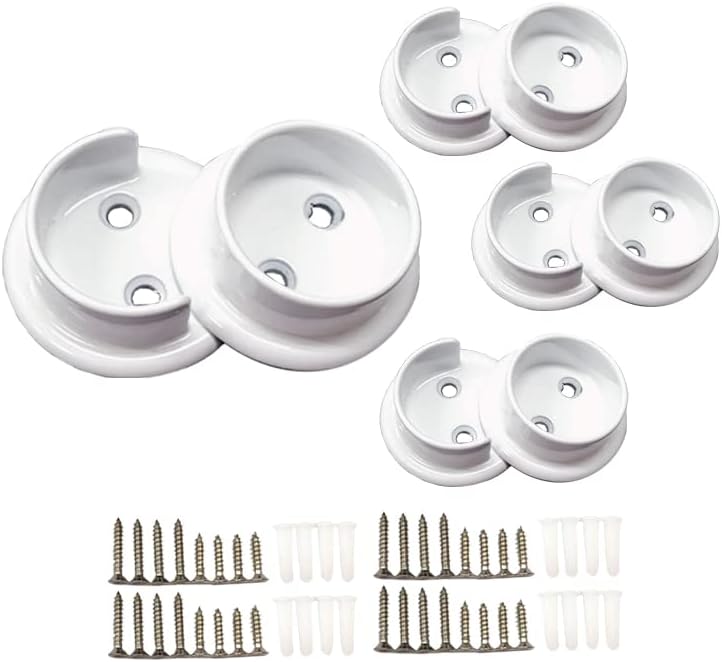 Set soportes barra armario metal sólido 4 pares blanco mate