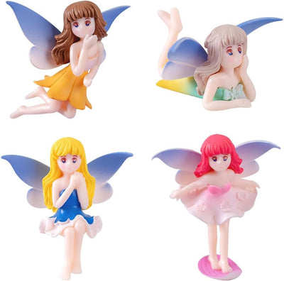 4 Pzas Figuras Hadas Plástico Decoración Exteriores Azul