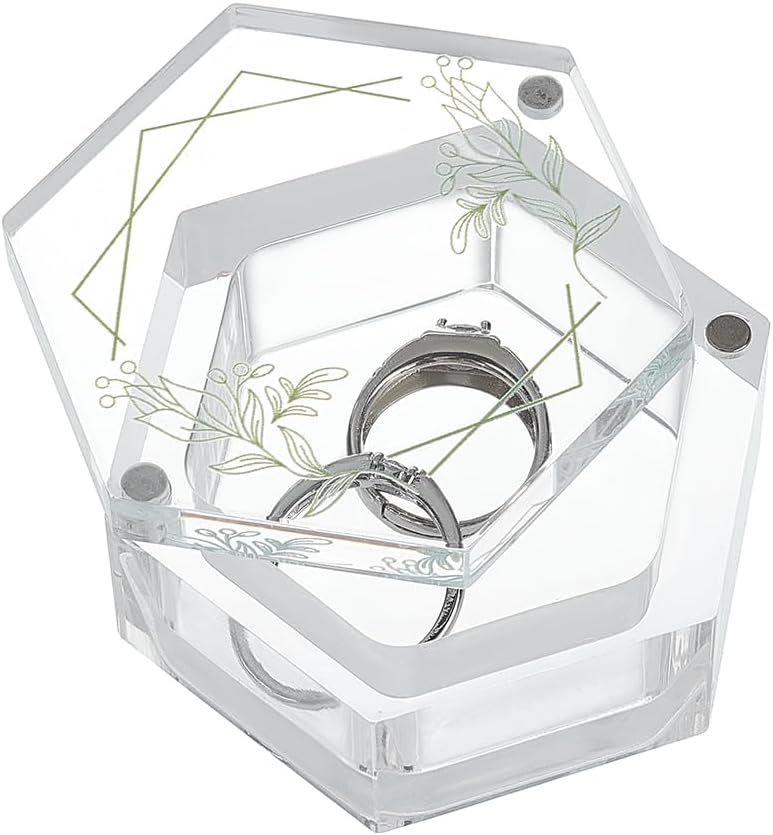 Caja cristal hexagonal para anillos boda 2.9x2.6x1.3"