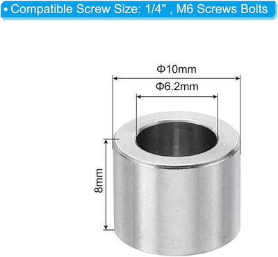 Espaciadores acero inox M6 10pzas 0.244x0.394pulg