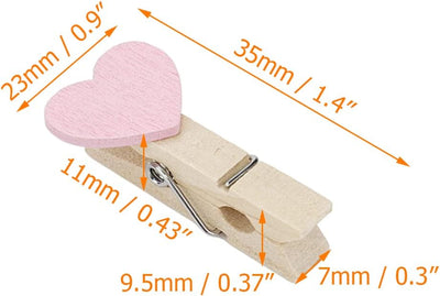 100 Pinzas Madera Corazón Rosa para Fotos y Decoración