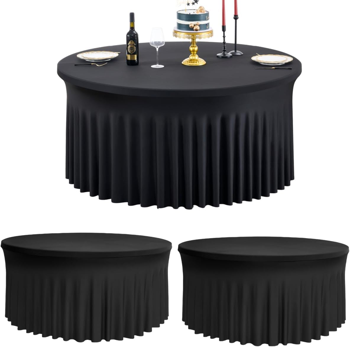 2 Manteles Elastano Negro Mesa 60pulg Falda Ajustable