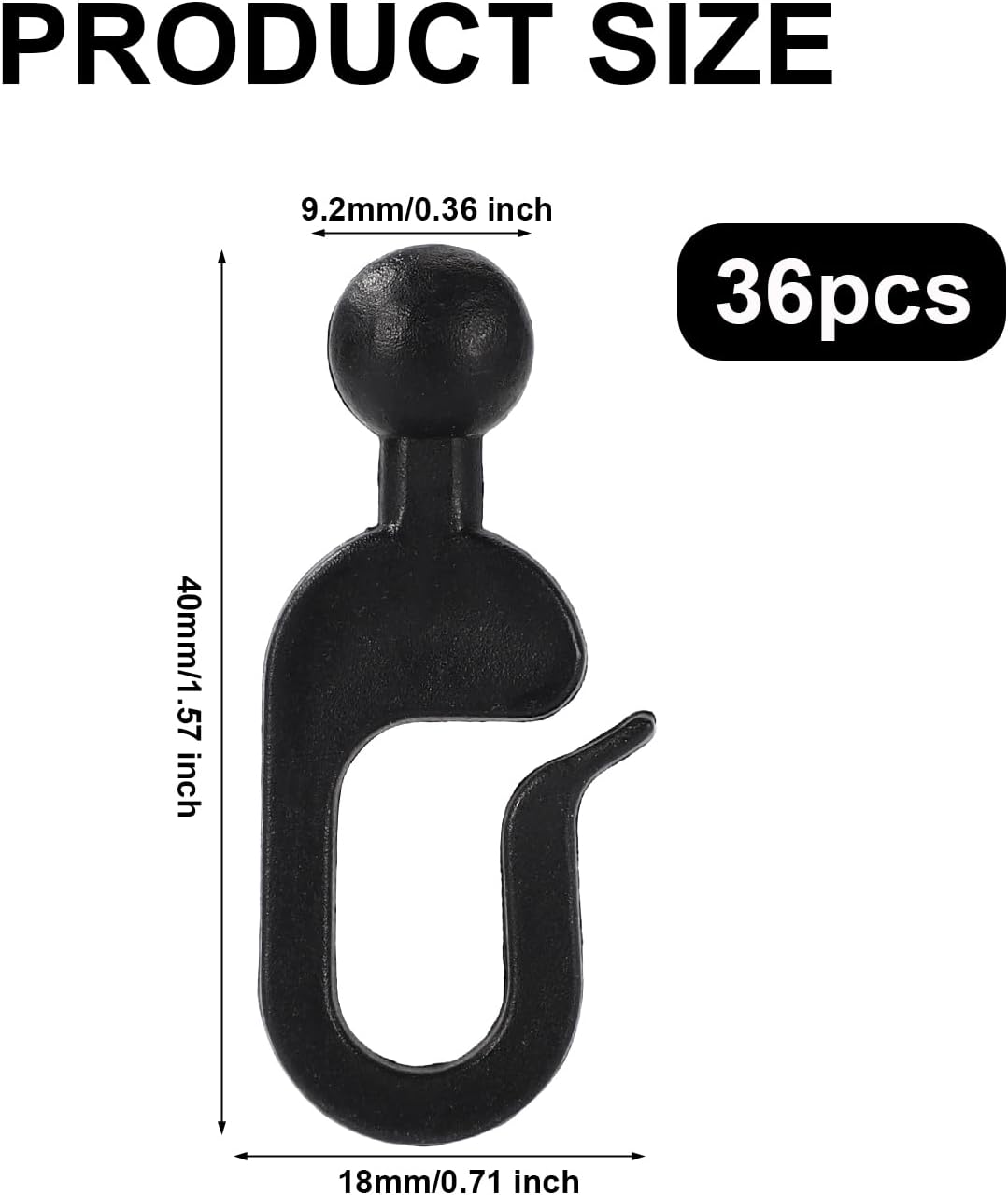 50 Ganchos Plástico para Cortinas Cenador Negro
