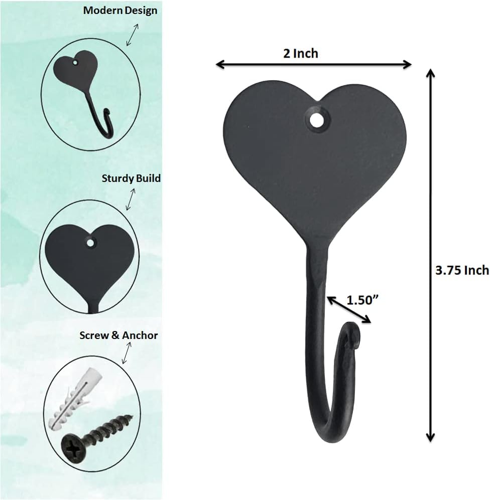 Ganchos hierro forjado forma corazón pared negro mate