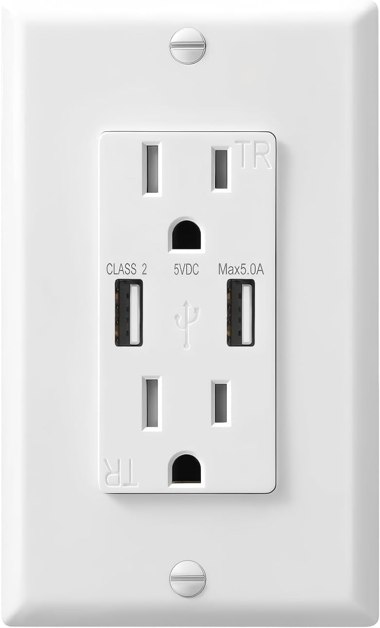 Toma USB 2 puertos tipo A 25W certificado ETL blanco