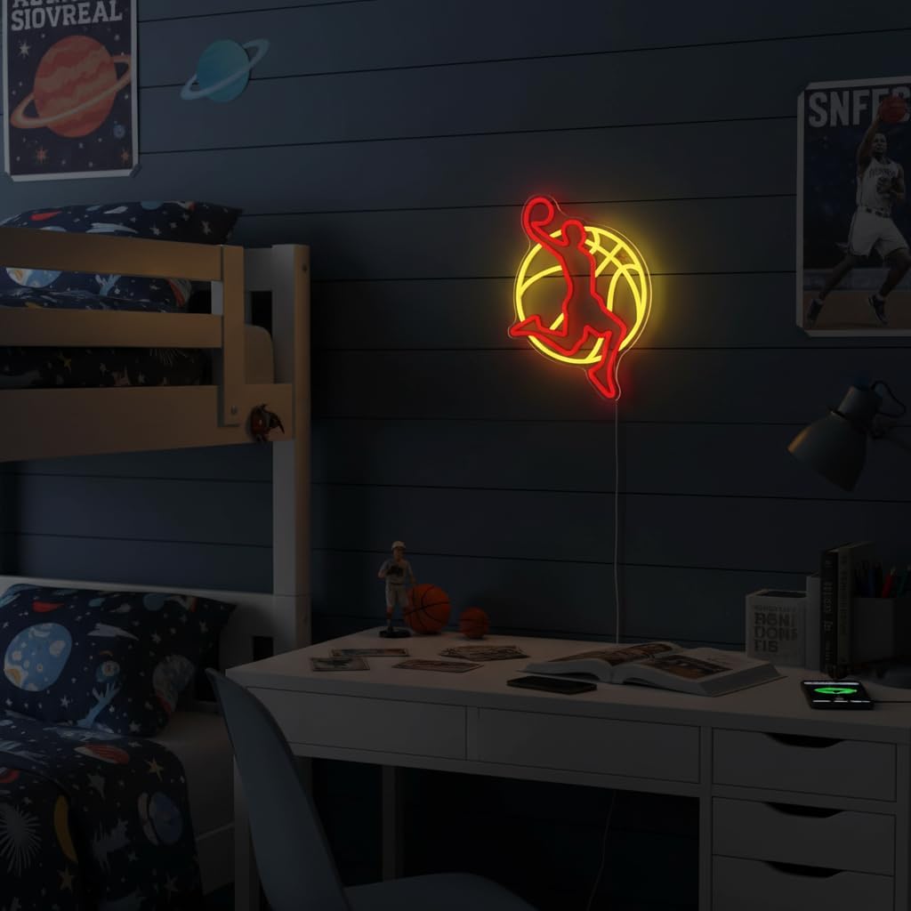 Letrero neón baloncesto luz led regulable para dormitorio