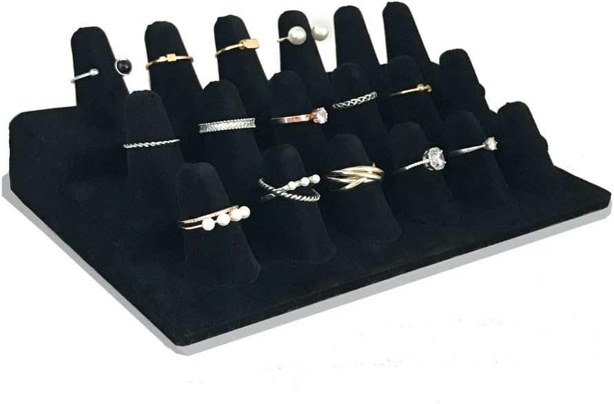 Soporte anillos terciopelo negro 18 dedos escaparate