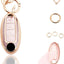 Funda llavero Nissan con anillo 4 botones color dorado rosa