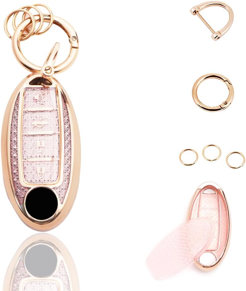 Funda llavero Nissan con anillo 4 botones color dorado rosa