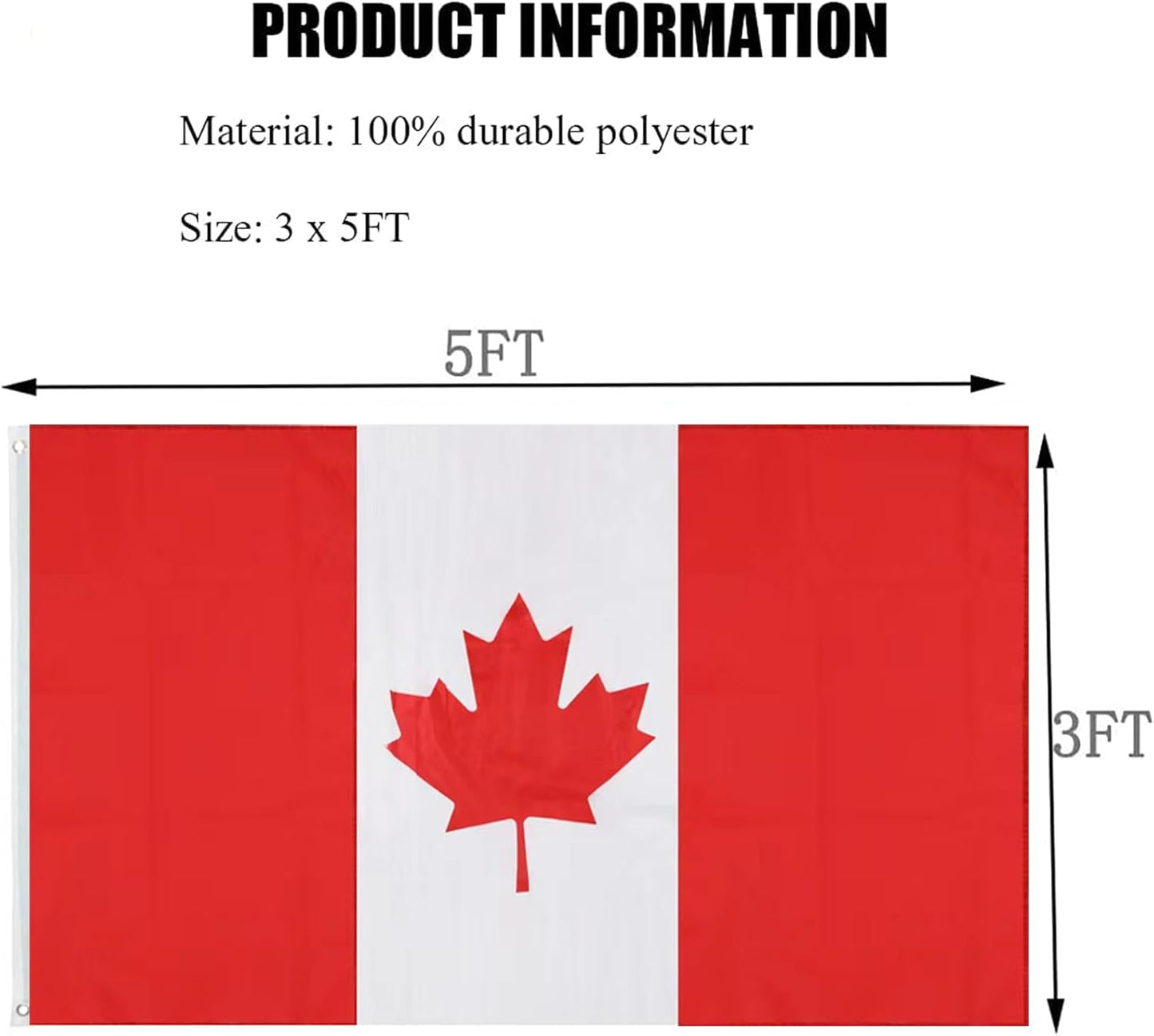 Bandera Canadá 3x5ft poliéster exterior con ojales latón