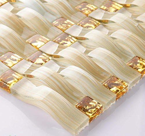 Lámina mosaico vidrio beige dorado cocina baño 5pies2