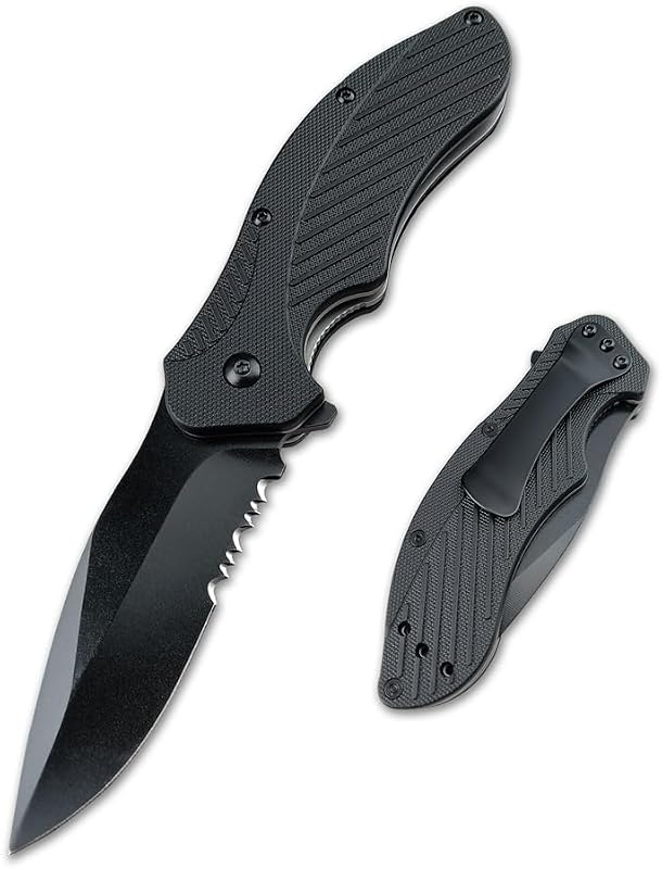 Cuchillo plegable dentado acero 8Cr13MoV 3pulg EDC campamento