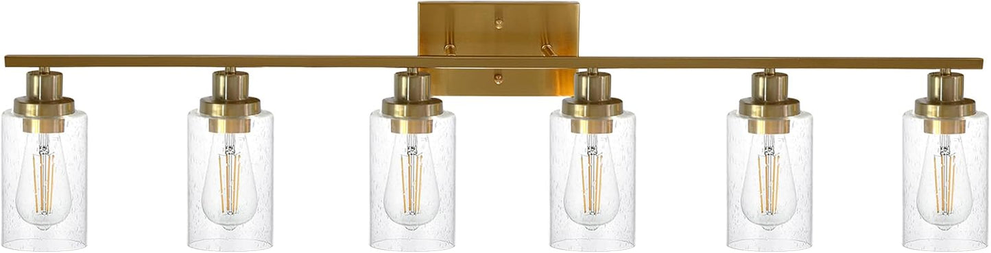 6 Luces Latón Cepillado Aplique Baño Vidrio Burbujeado