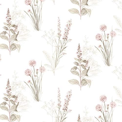 Papel pintado flora rosa caqui gris