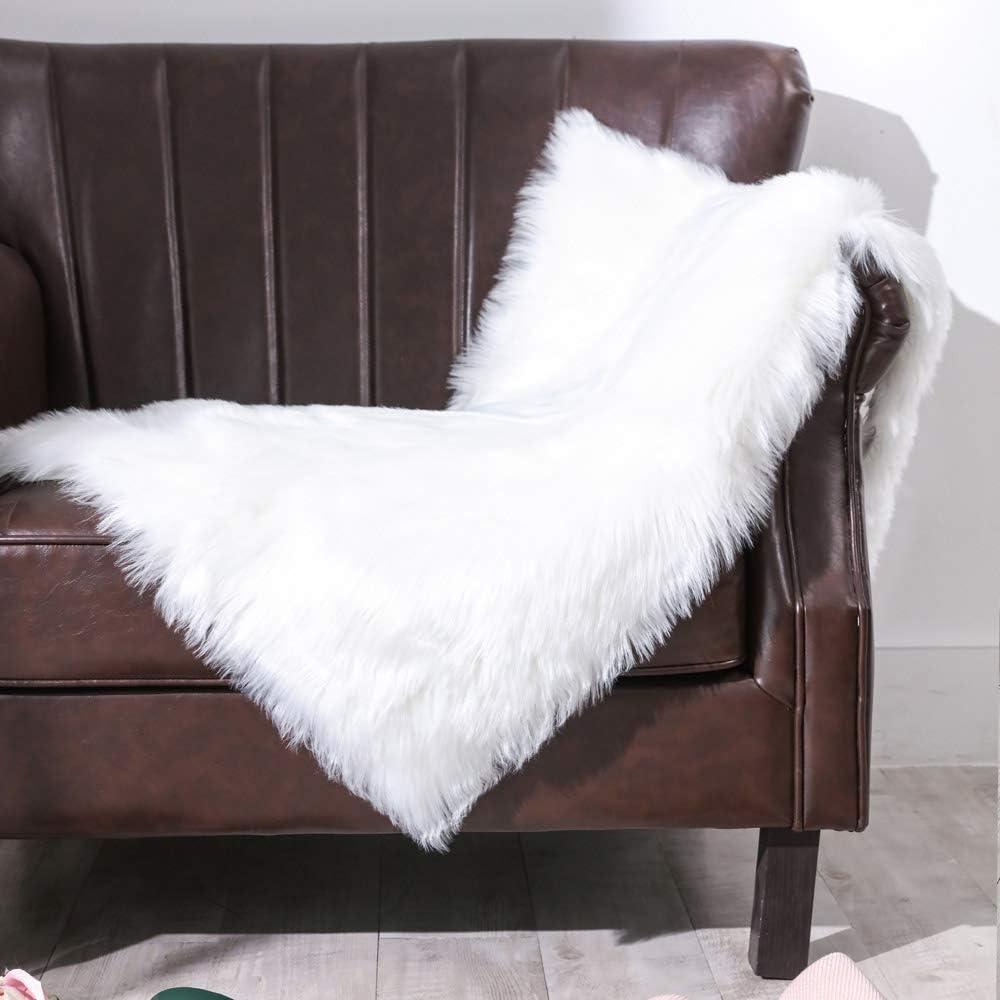 Tapete sintético lanudo 2x4ft blanco dormitorio