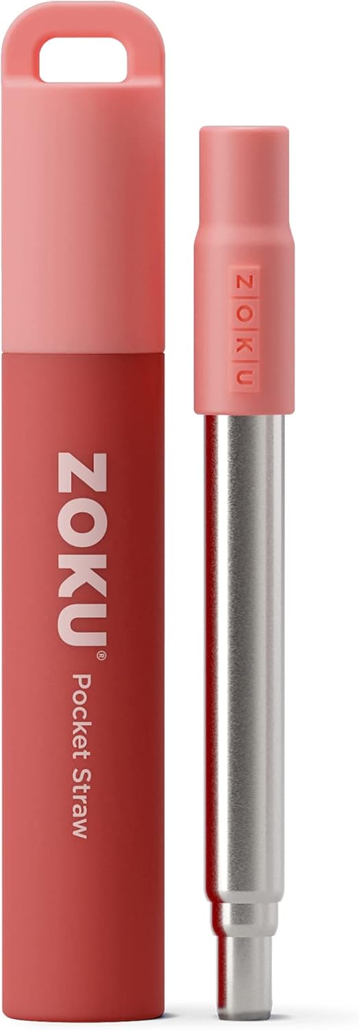 Popote acero inox plegable con cepillo rojo