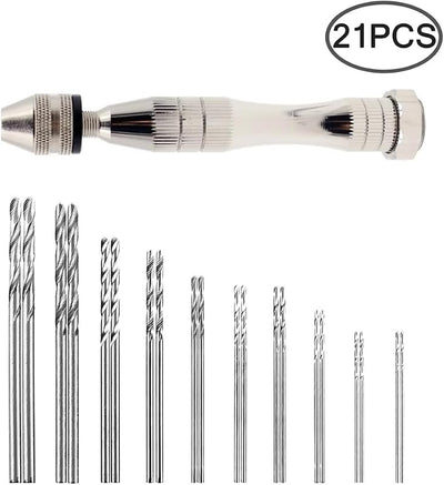 Tornillo de mano con 20 brocas mini helicoidales para joyas