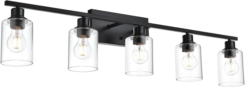 Apliques pared 5 luces 40" negro mate vidrio transparente