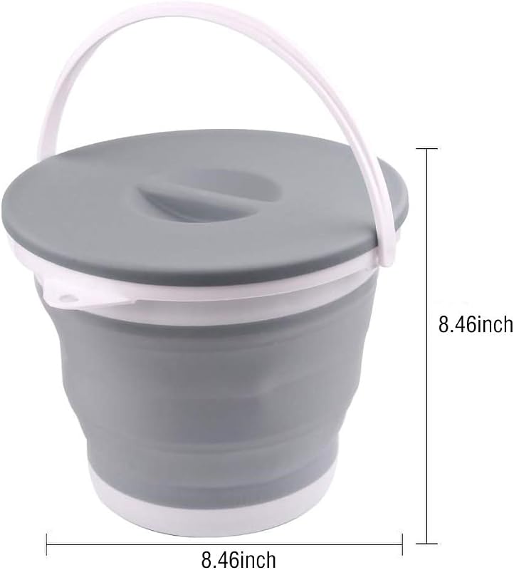 Cubo agua plegable con tapa bloqueo portátil RV camping gris