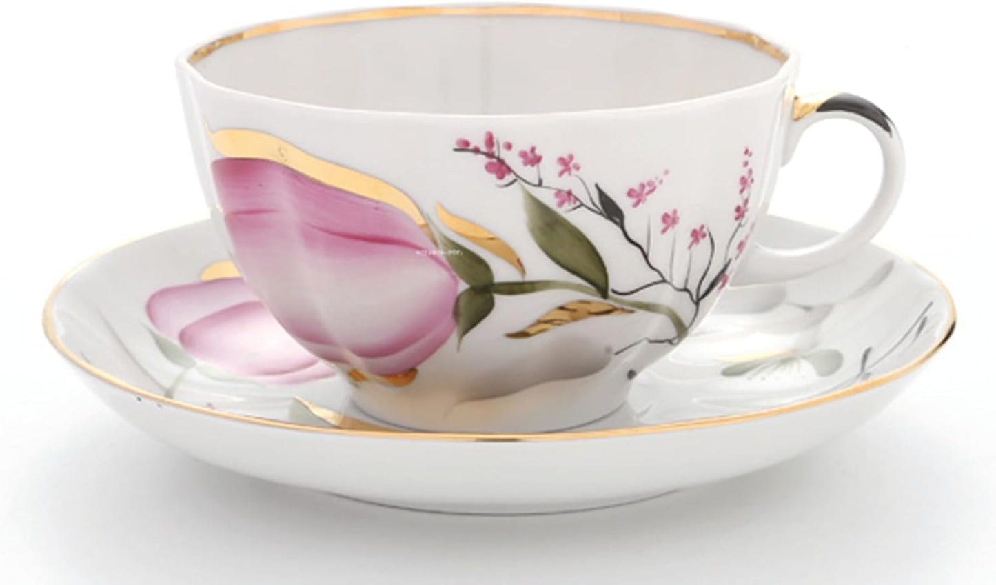 Set té porcelana tulipanes rosados 8.45oz