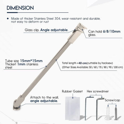 Puerta ducha acero inox 15.7pulg panel fijo vidrio
