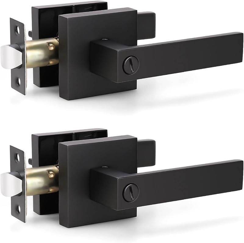2 Manijas Puerta Cuadradas Negro Resistentes para Interiores