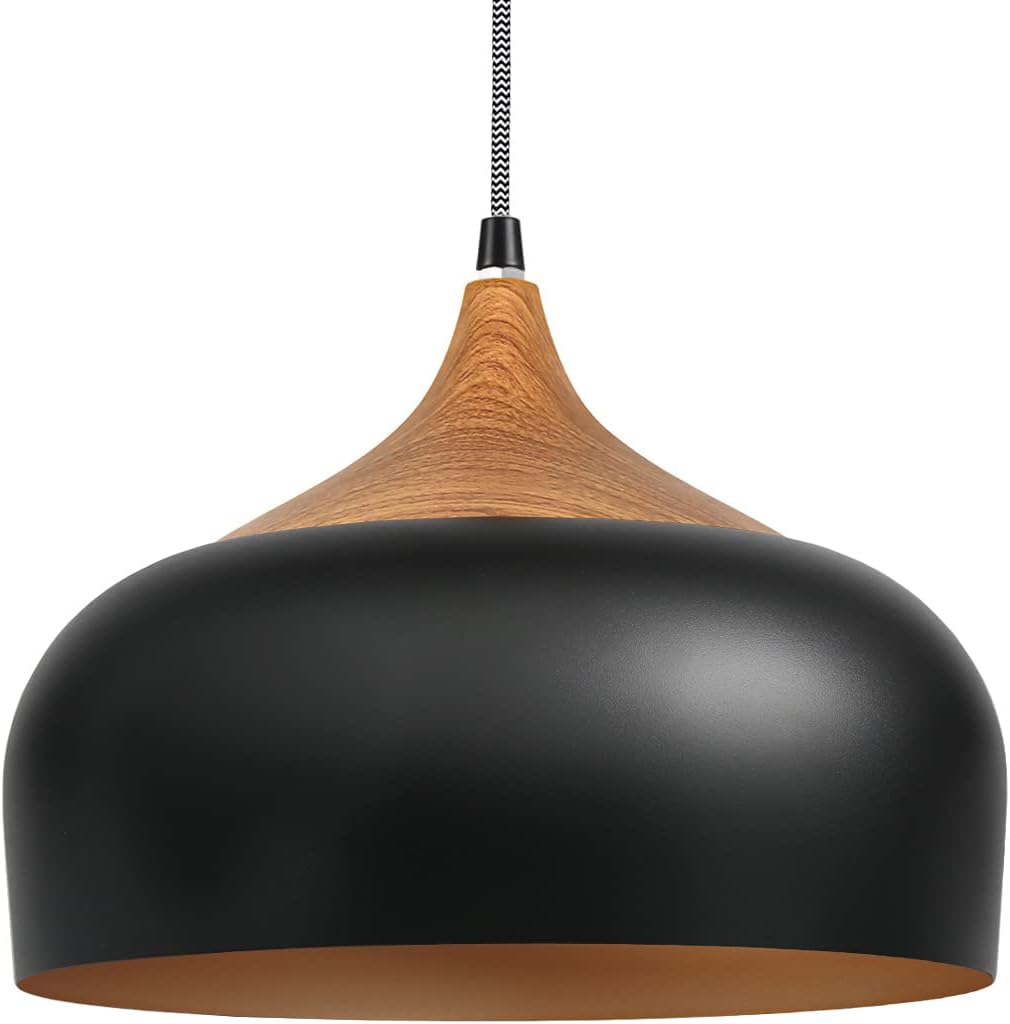 Lámpara colgante moderna LED patrón madera negro