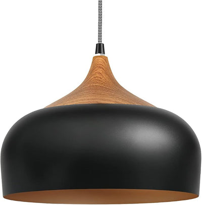Lámpara colgante moderna LED patrón madera negro