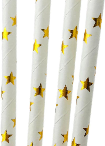 100 Pajitas Papel Estrellas Doradas para Cóctel y Eventos