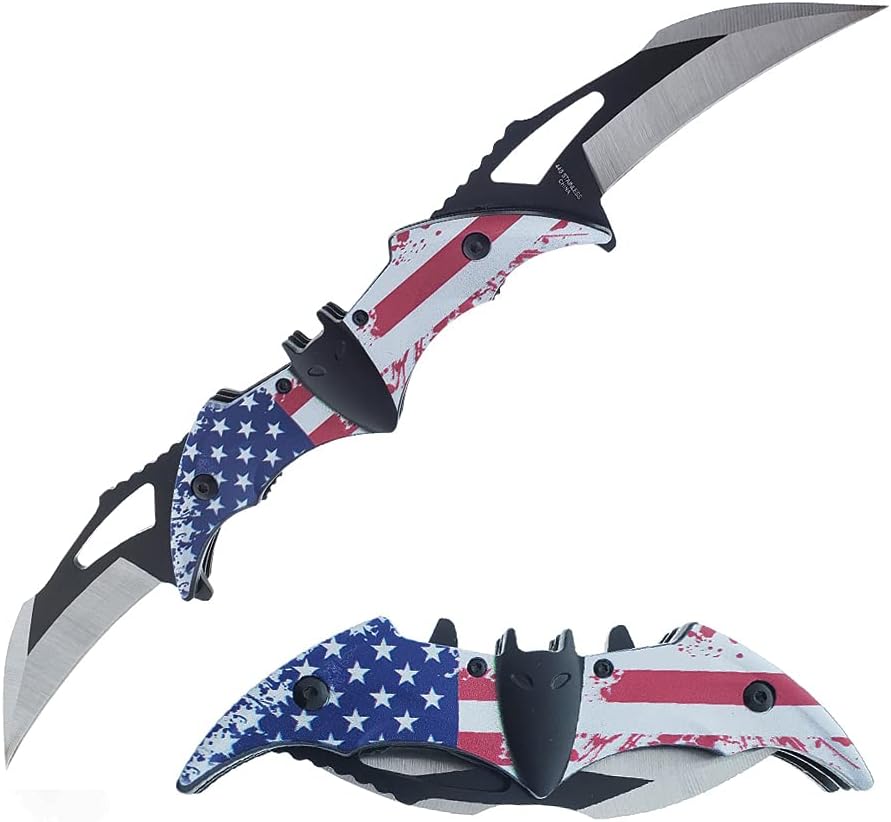 Cuchillo doble hoja plegable con clip cinturón bandera