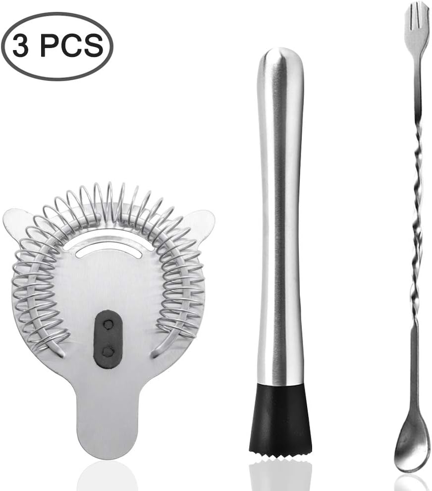 Set muddler acero inox cuchara colador barra 4 puntas